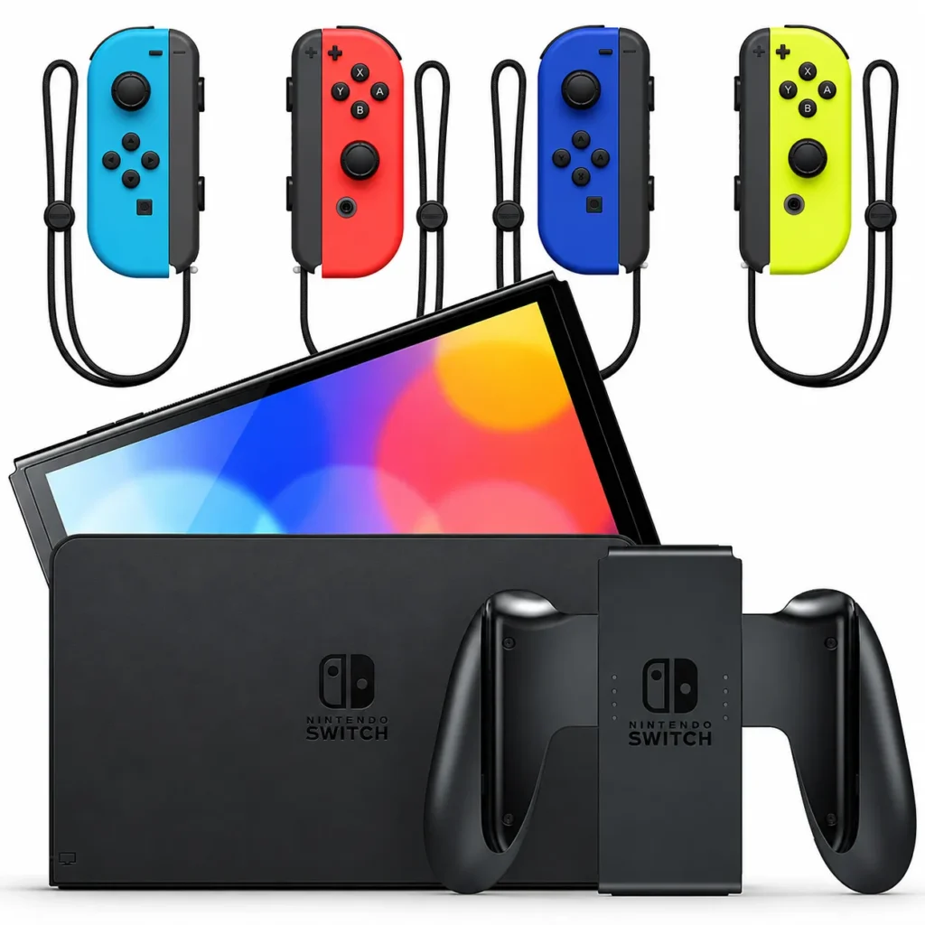 Nintendo Switch OLED with Neon Blue and Neon Red Joy-Con + Joy-Con Blue and Neon Yellow