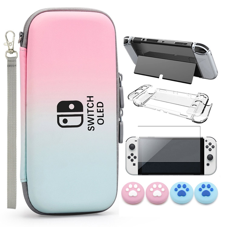 OLED VGBUS 7-in-1 Accessory Case for Nintendo Switch OLED - Pink/Turquoise